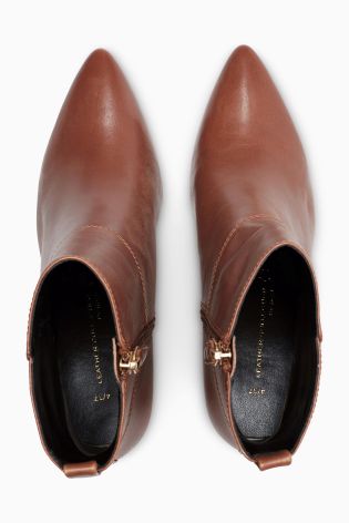 Leather Kitten Heel Ankle Boots